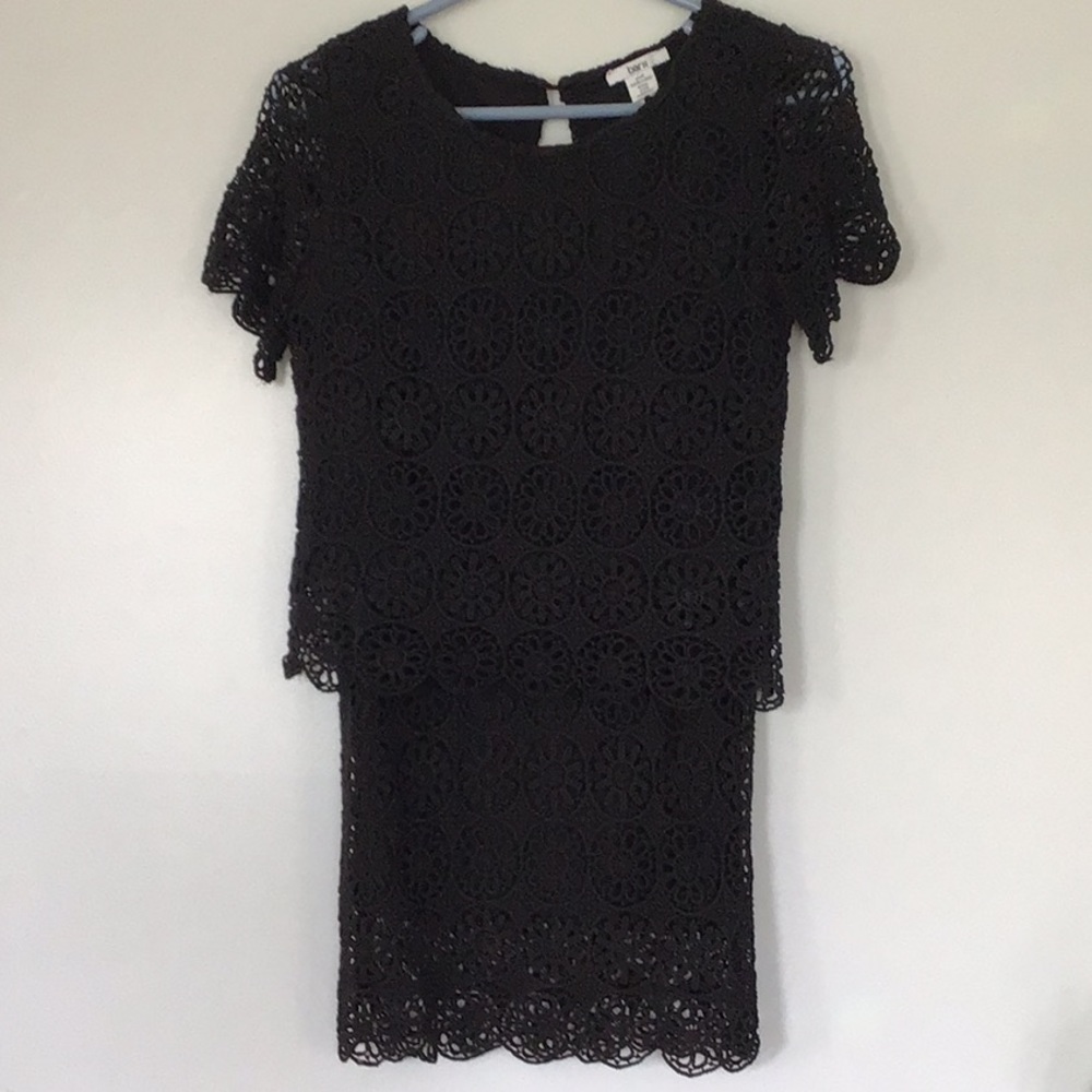 Bar lll 2 piece black embroidered look outfit.